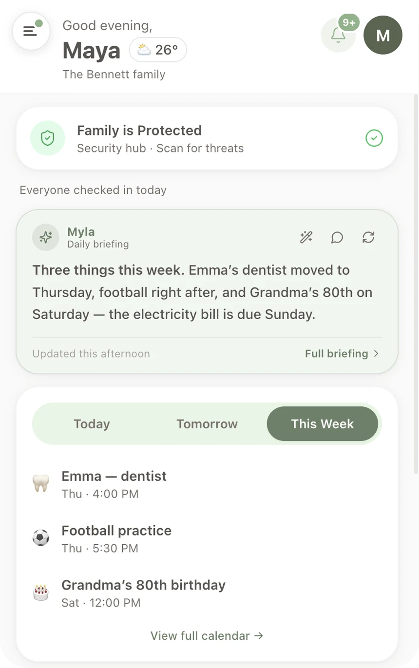 The Aparator home screen with the week's plans